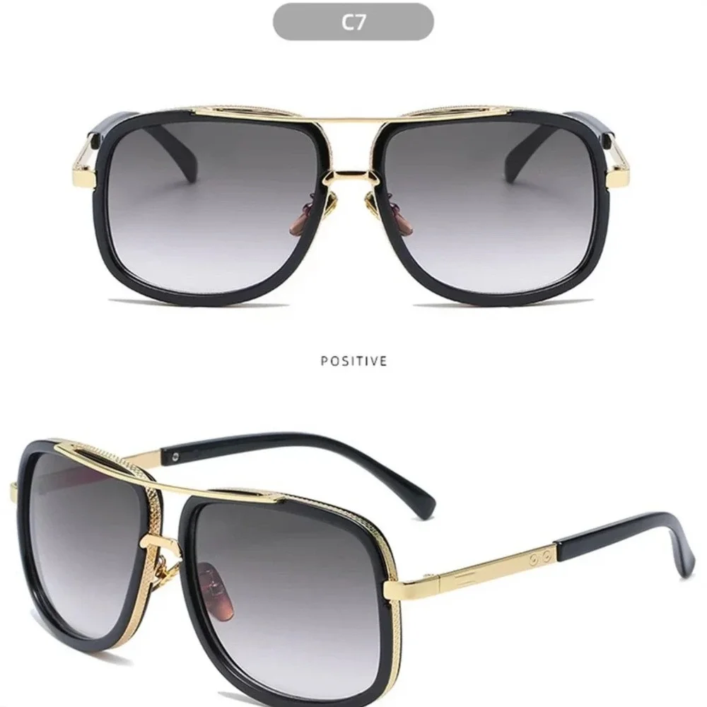 Mens Square Aviator Sunglasses Gold Black Frame Gradient Lens Fashion‎ Shades
